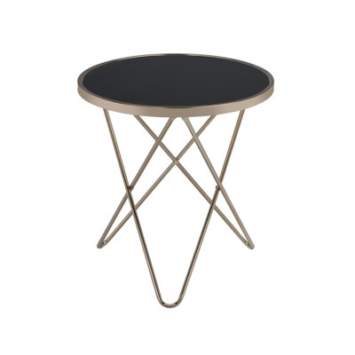 Table d'appoint ronde en verre givré avec base en V