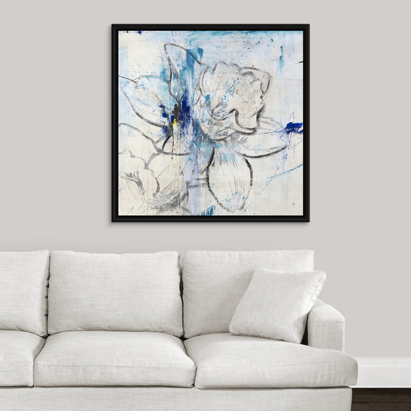 « genesis ii », peinture sur toile, H 13,7 po x l 13,7 po x p 1,75 po, Cadre flottant noir