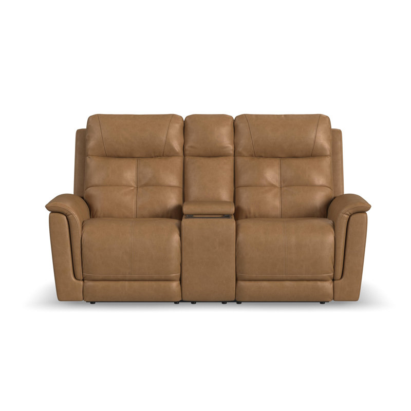 Ranger Power Reclining Loveseat With Console, Power Headrests, Lumbar, Heat, Massage, Brown