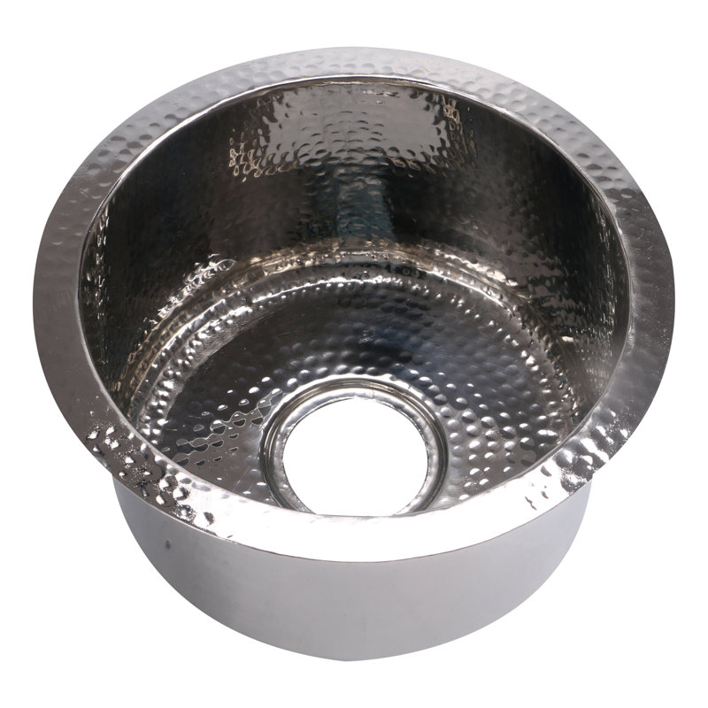 Brightwork 15-Inch Hand Hammered Round Bar Sink, Polished Stainless