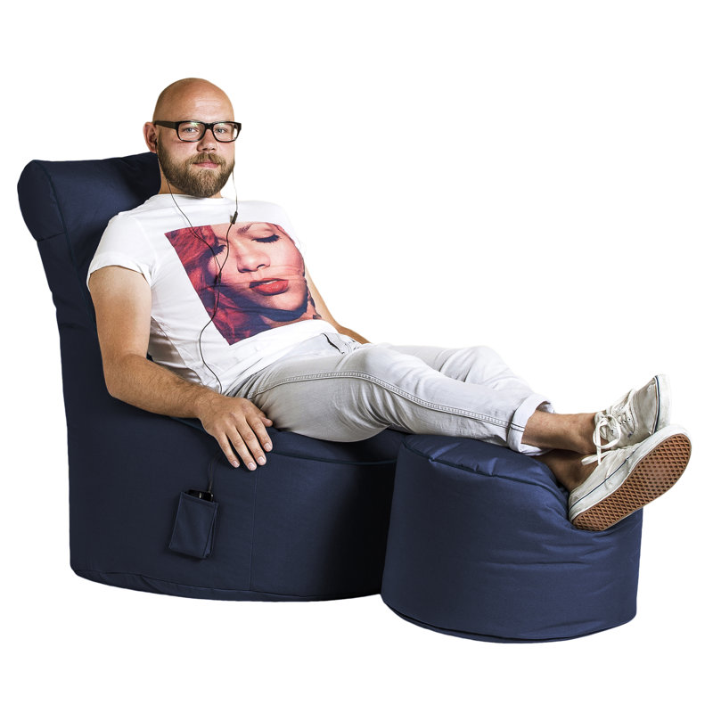 Repose-pieds pouf rond 20 po Goku, hydrofuge, Bleu marine