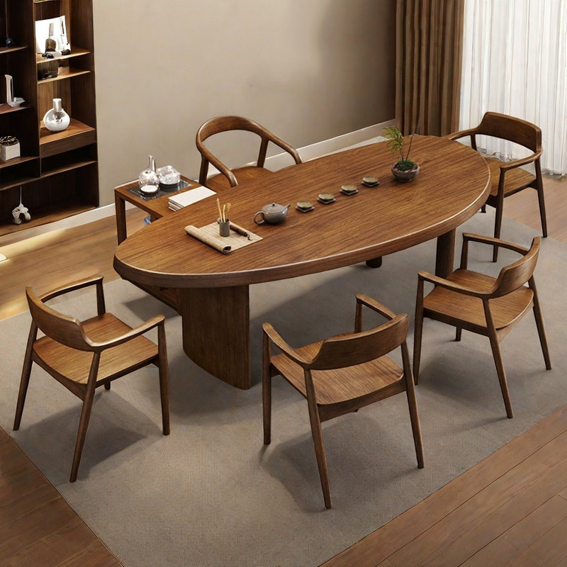 Modern Simple Solid Wood Arc Dining Table Sets, 29.52"H x 78.74"L x 31.49"W