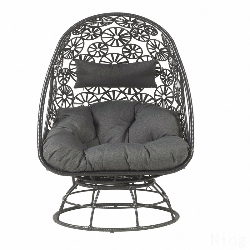 Clear Glass, Charcoal Fabric & Black Wicker Patio Lounge Chair & Side Table