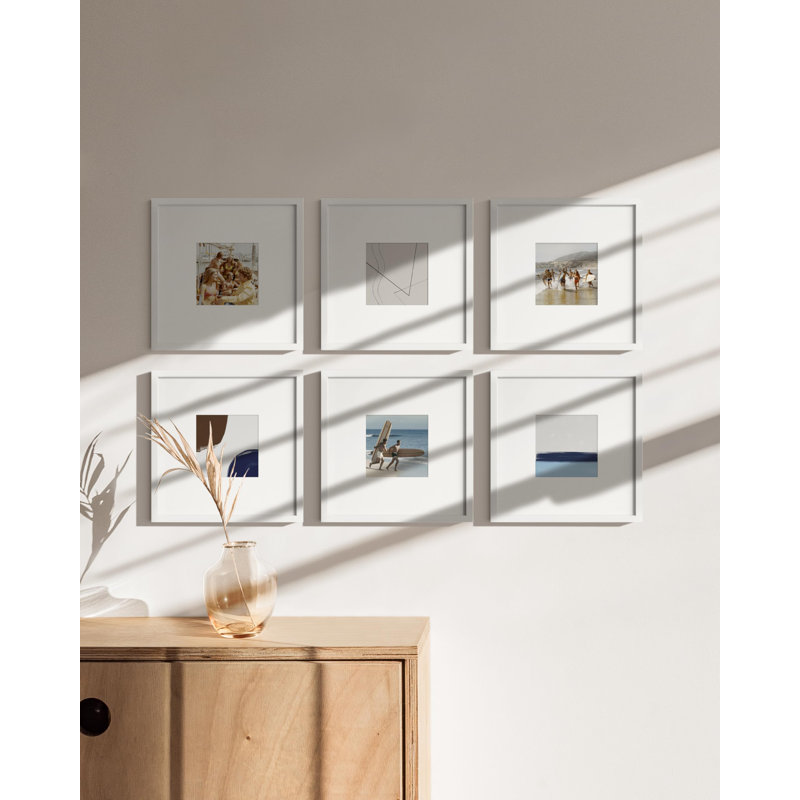 Cadre photo mat carré en métal (ensemble de 6), Argent, Métal métal, L 20 po x H 20 po