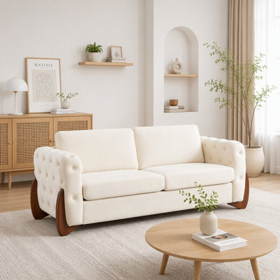 84-Inch Classic Velvet Sofa with Button-Tufted Detailing, Curved Wooden Legs, Curved Armrests, Two Back Cushions and Two Seat Cushions