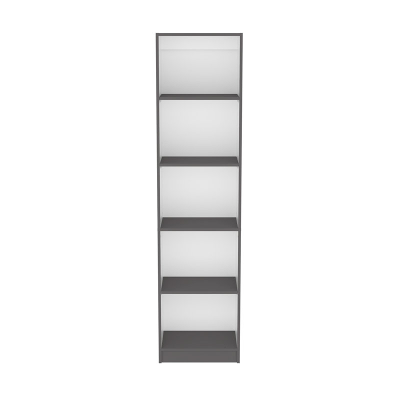 Bibliothèque compacte avec plusieurs tablettes, gris mat / blanc, parfaite pour les petits espaces et le rangement sans encombrement
