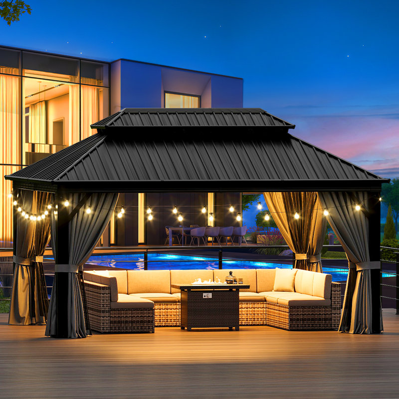 Aluminum Patio Gazebo with Double Roof, 16 ft x 12 ft