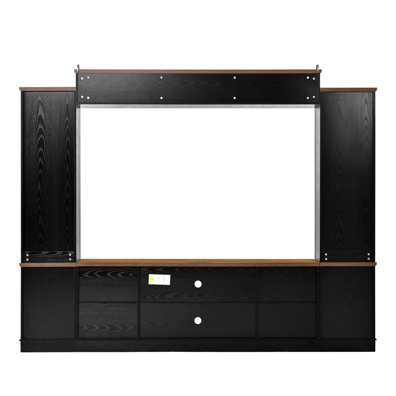 U-Can 98.8" W Wall Unit Entertainment Center With Bookshelves For Tvs Up To 80", Modern TV Stand Media Console With Cabinets And Adjustable Shelves For Living Room