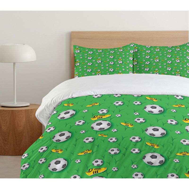 King Size Lime Green Soccer Duvet Cover Set with Pillow Shams