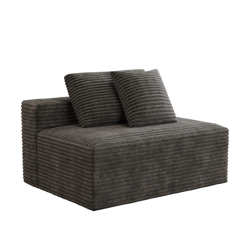 47" Middle Loveseat, Compression Sectional Sofa Compenont, Black Corduroy, Gray Corduroy