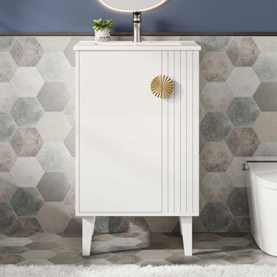 Freestanding Single Vanity Set,Chic Half-Moon Pulls