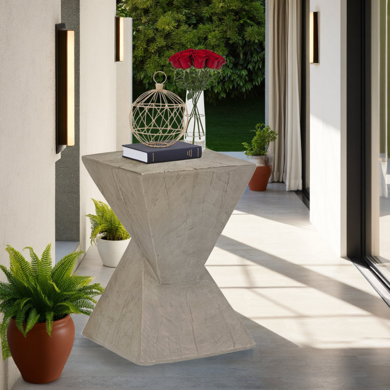 Table d'appoint sculpturale en forme de sablier, MGO résistant aux intempéries, utilisation intérieure / extérieure, Gris