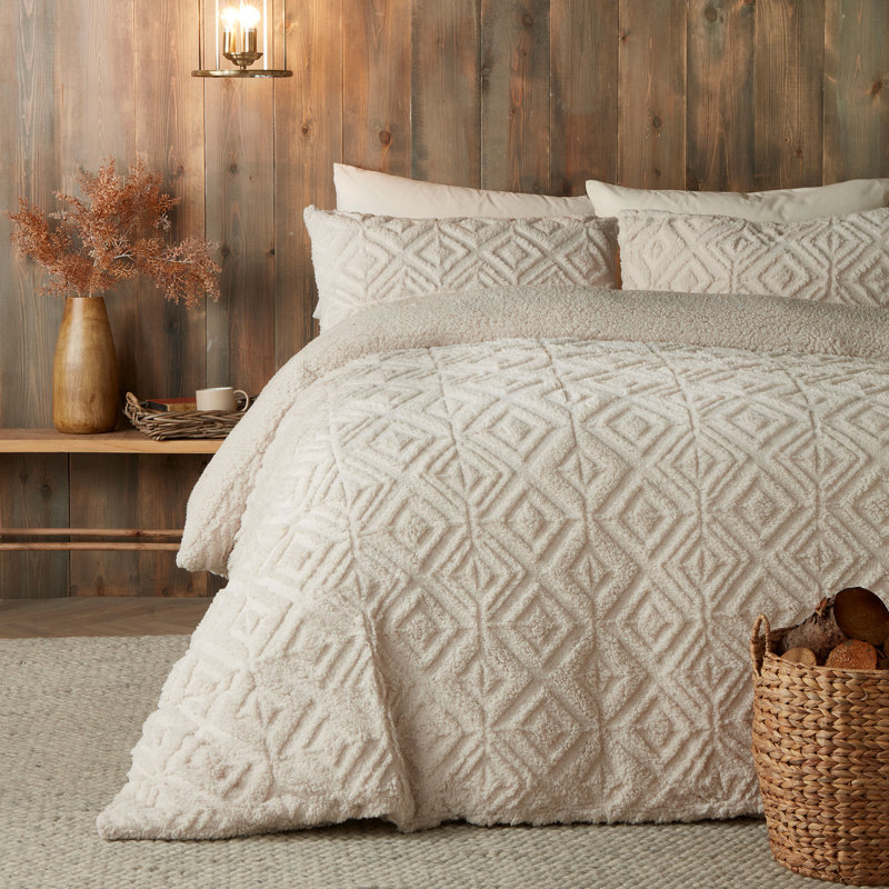 Romo 100% Polyester Solid Colour Duvet Cover Set with Pillowcases, Natural, Double Duvet Cover + 2 Standard Pillowcases