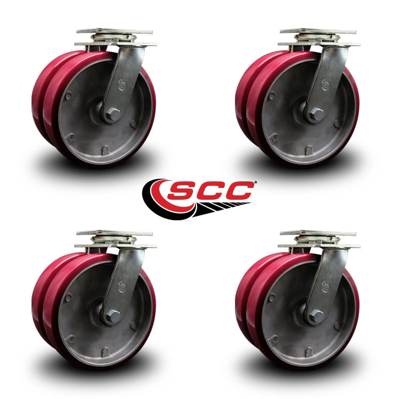 Ensemble de roulettes pivotantes 8 pouces en poly sur roues en aluminium avec roulements à billes SCC