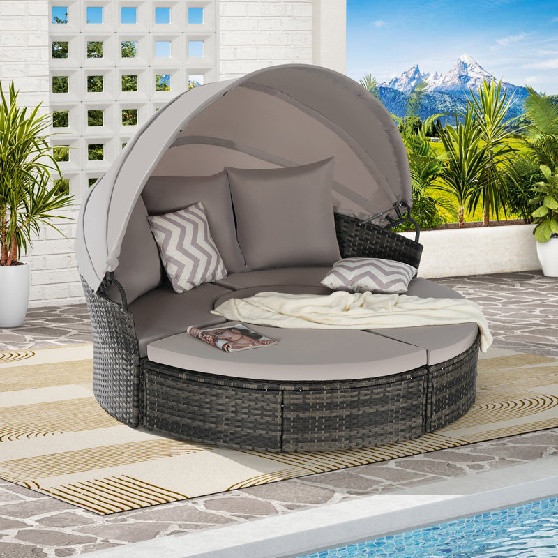 Mobilier de lit de jour rond pour patio, matériau, auvent rétractable, table pour tissu hydrofuge de porche, jardin