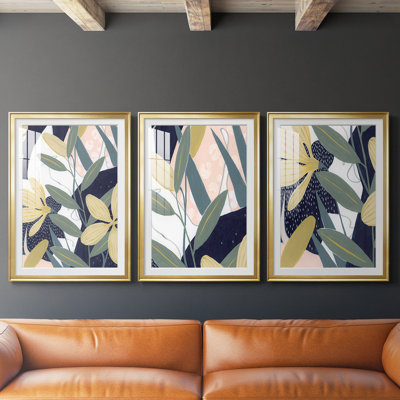 Flores Noche II - reproduction encadrée sur mesure de qualité supérieure mate - 3 pièces