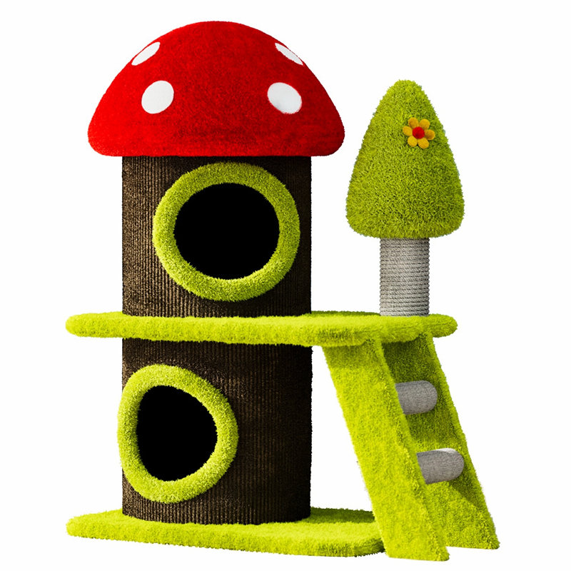 Tour pour arbre à chat 30,7 po avec champignon et poteau sur le thème de 30,7 po, idéal pour les espaces intérieurs multiples
