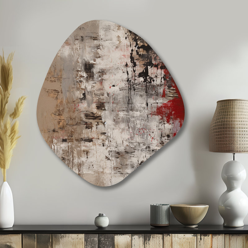 Fading Passion, abstrait en rétro beige et rouge I - Art abstrait, H 35 po x l 31 po