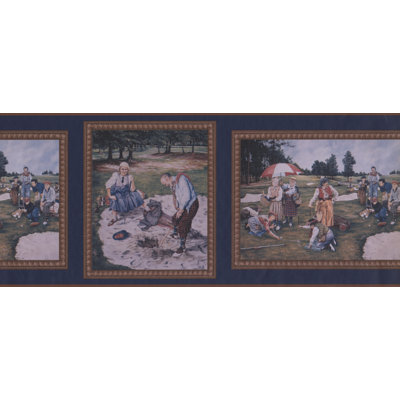 Bordure de papier peint Earles Vintage Golf Scenes on Paintings Sports Design L 15 pi x l 10,25 po