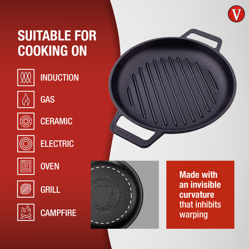 Victoria Cast Iron 10 in. Grill Pan with Double Loop Handles, Seasoned