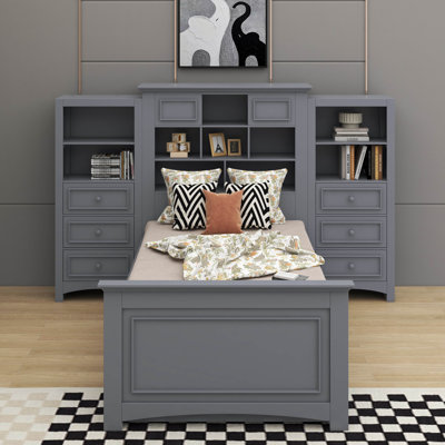 Lit plateforme simple avec armoire verticale et 4 tiroirs
