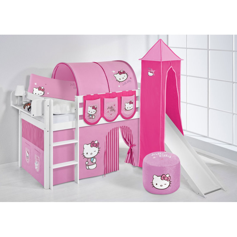 Hello Kitty Single Mid Sleeper Bed with Textile Set, European Single (90 x 200 cm), Pink