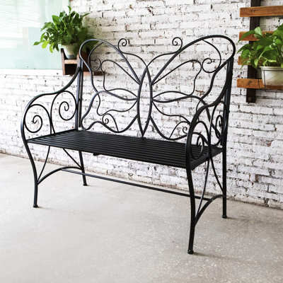 Outdoor Bench, Sturdy And Durable, Rust-Proof, Made Of Cast Iron With A Butterfly Design, Features Armrests, Suitable For Parks, Gardens, Patios, Porc by baiteyou