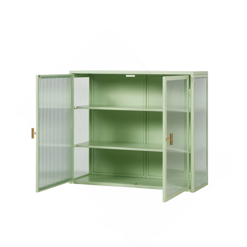 Cabinet 27.56"Glass Doors Modern Two-Door Wall With Featuring Three-Tier Storage For Entryway Living Room Bathroom Dining Room,Mint Green