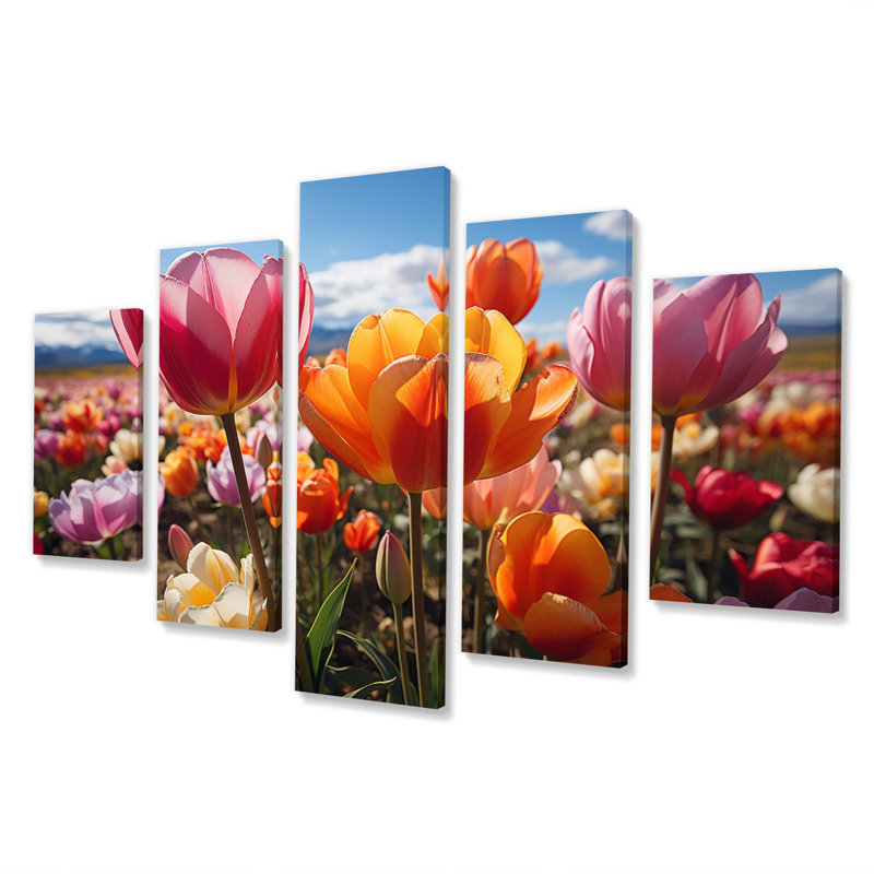 Tulipes «Fields Of Color IV», reproduction sur toile florale, 5 panneaux