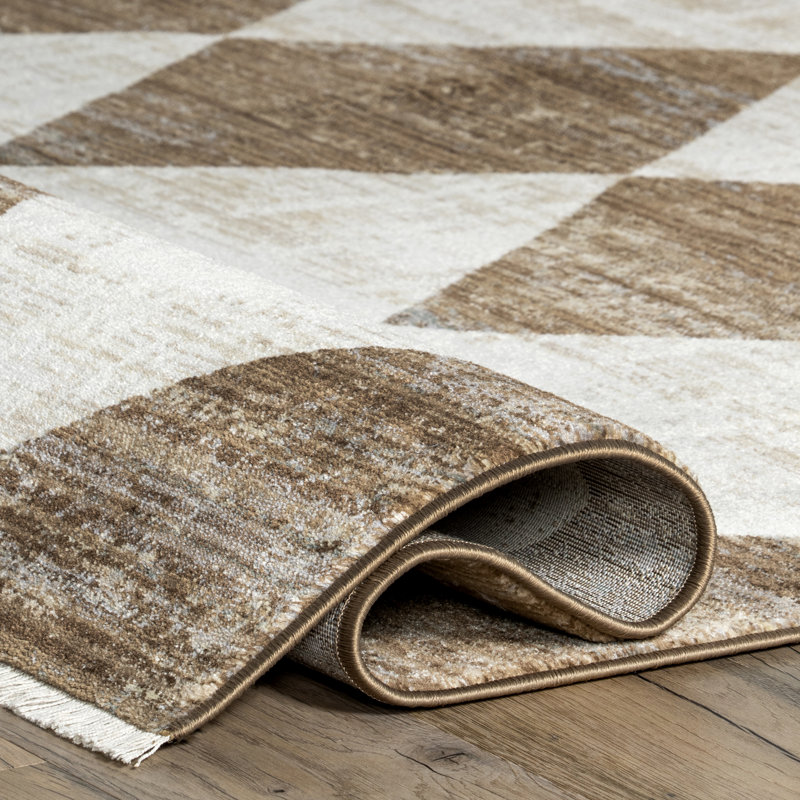 Kimara Checkered Fringe Area Rug, Runner 2'8" x 8', Brown/Beige