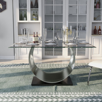 Glass Top Metal Base Dining Table