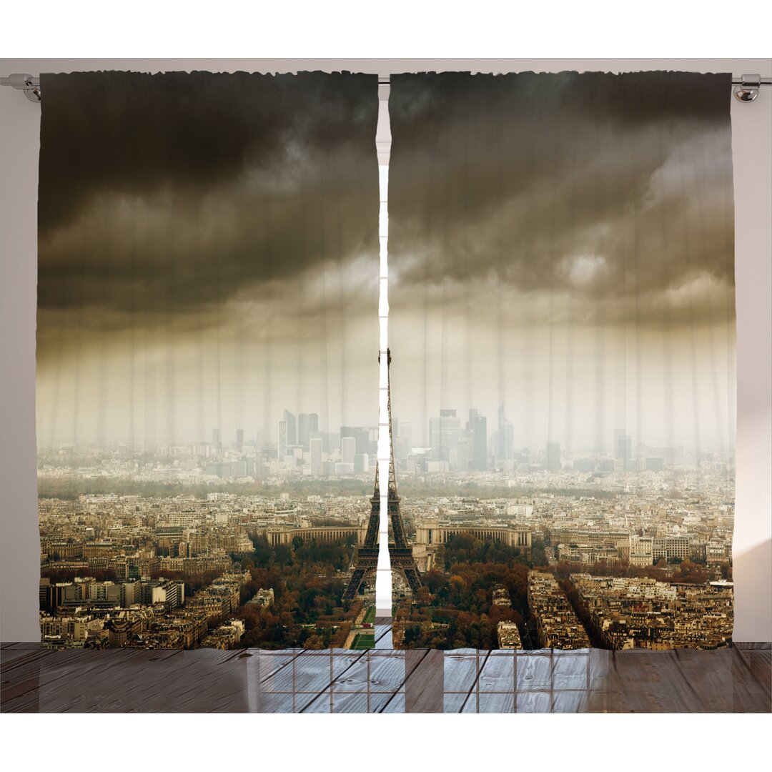 Rustikaler Vorhang, Paris Skyline der Stadt, Eiffelturm, Beige Braun