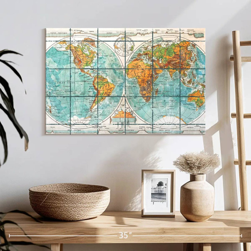 Globe terrestre carte du monde sur toile, H 16 po x l 24 po x P 1,25 po