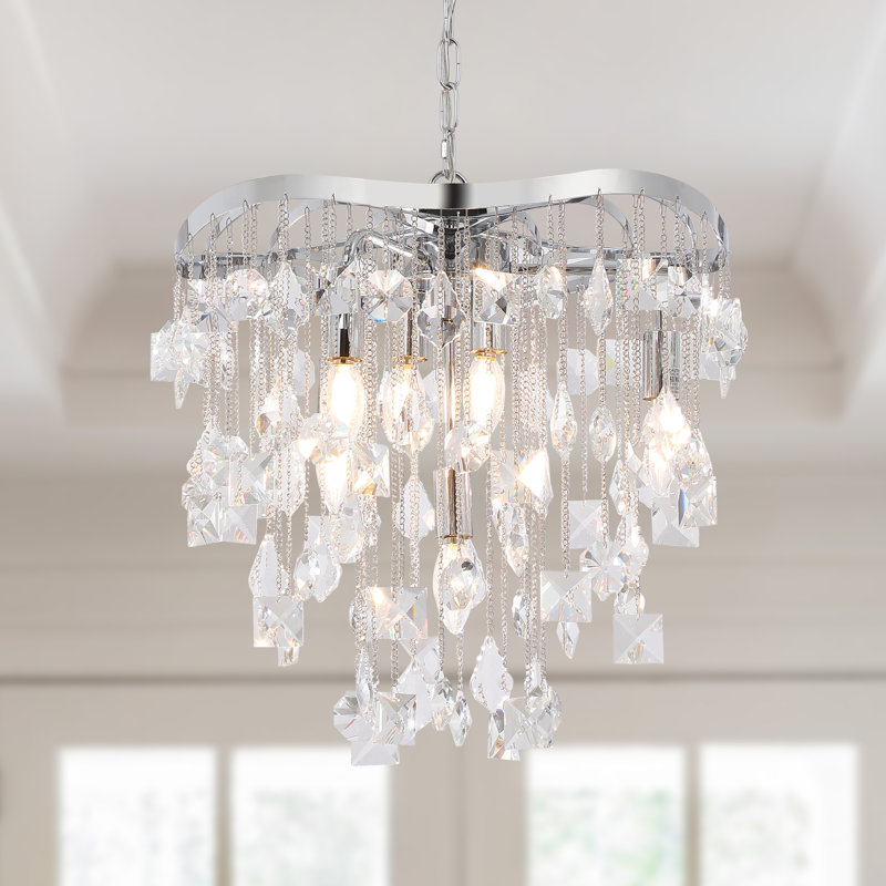 Lampe suspendue cascade de cristal 6 lumières, Chrome chrome