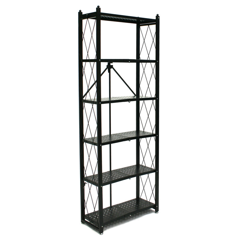 Origami Foldable 6-Shelf Classic Stamped Steel Bookcase, Black