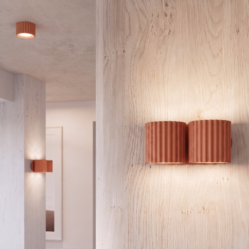 Aura Aluminium Flush Mounted Sconce, 21x12x10 cm, Red Ochre, 2 Lights