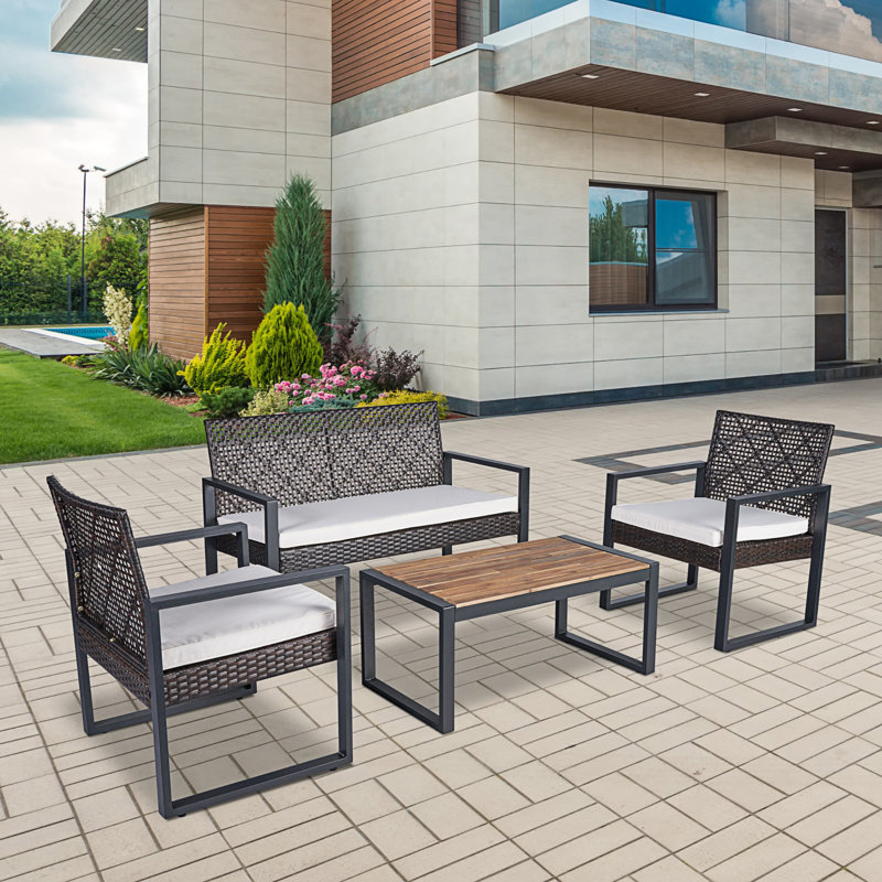 4-Piece Patio Furniture Set, Beige, Black