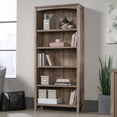 Mainstays Traditional 5 Shelf Bookcase with Doors, Weathered Oak Finish 