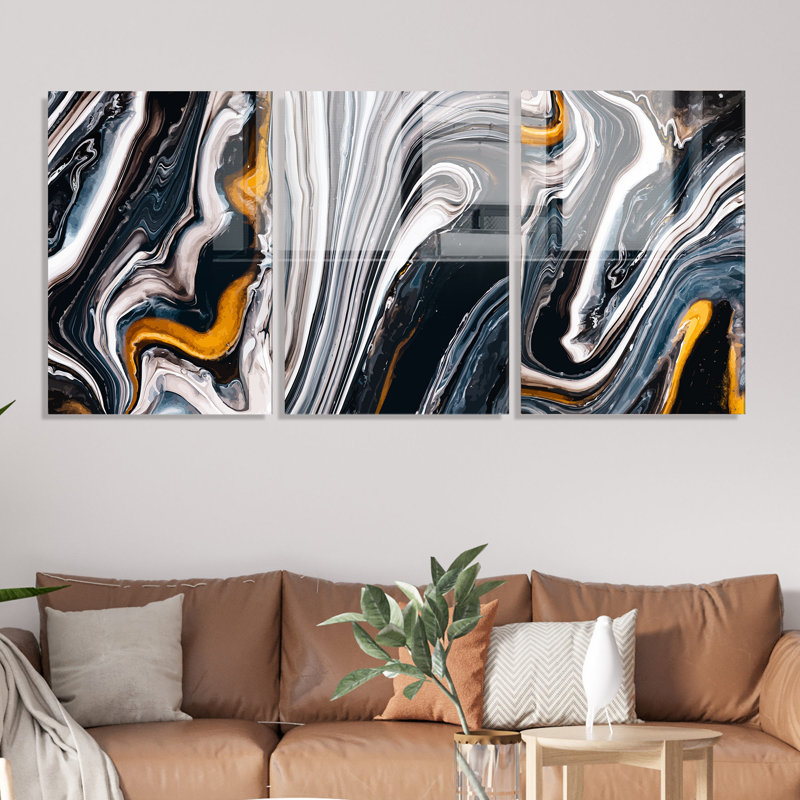 3 Piece No Frame Painting Set on Glass, 70cm H x 100cm W x 0.4cm D
