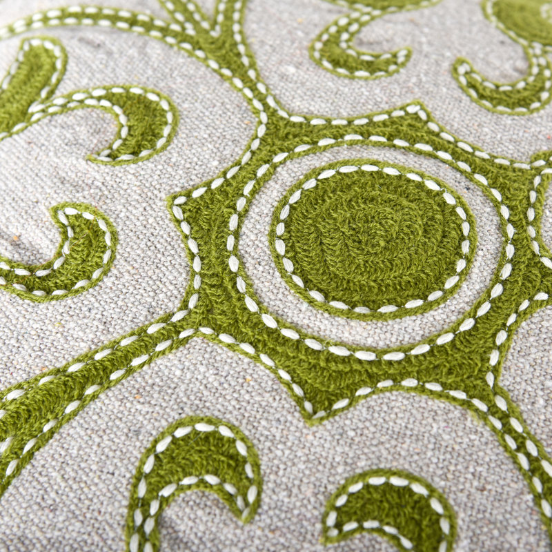 Coussin décoratif en toile de coton recyclé, Alternative au duvet, Naturel / Vert