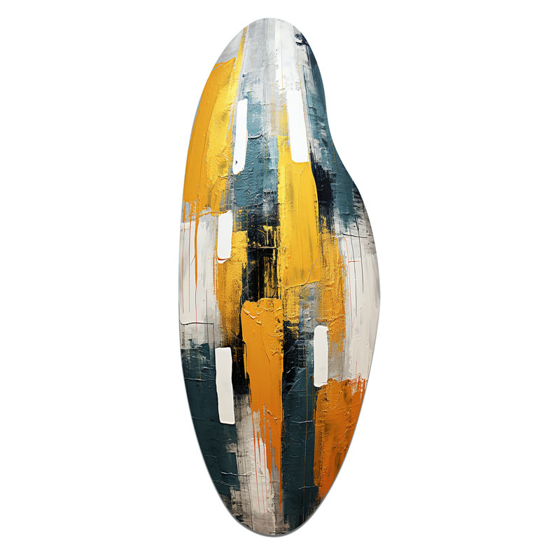 «Chinua - Abstract Collages Curved Shape», art mural asymétrique en métal, H 38 po x l 15 po
