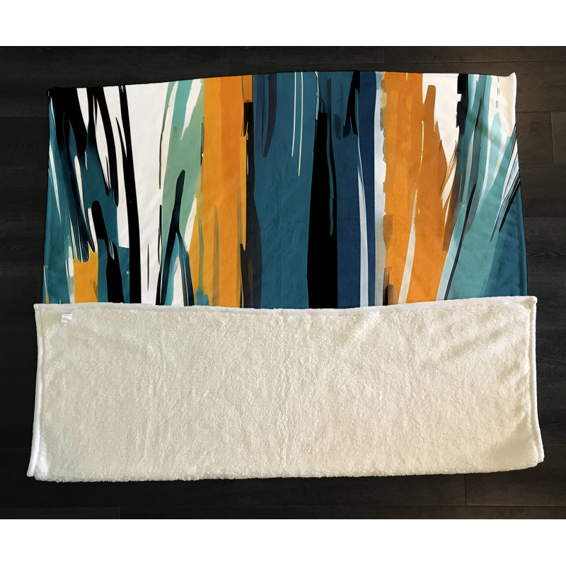 Throw Blanket, 51" W x 60" L, Striped/Abstract, Blue/Orange/Black