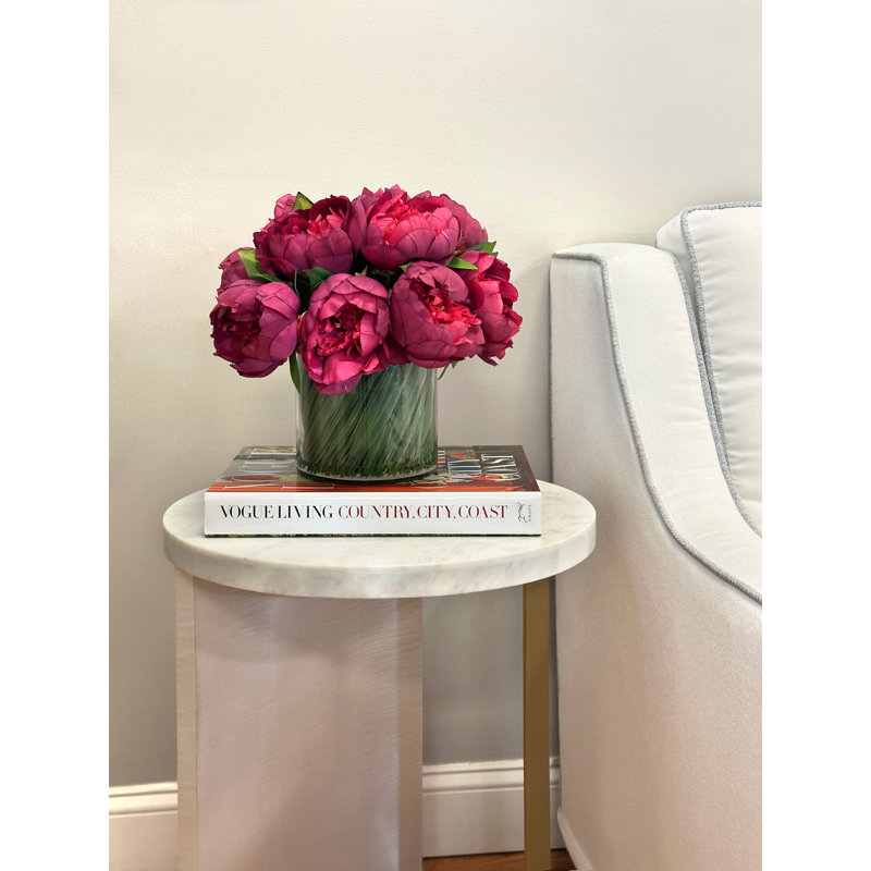 Peonies Floral Arrangement in Vase, Burgundy