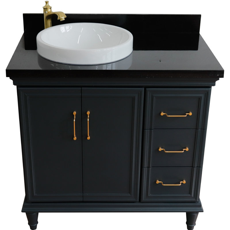 Ensemble de meuble-lavabo simple 37 po Leytonstone, Gris foncé, Granite noir Galaxy
