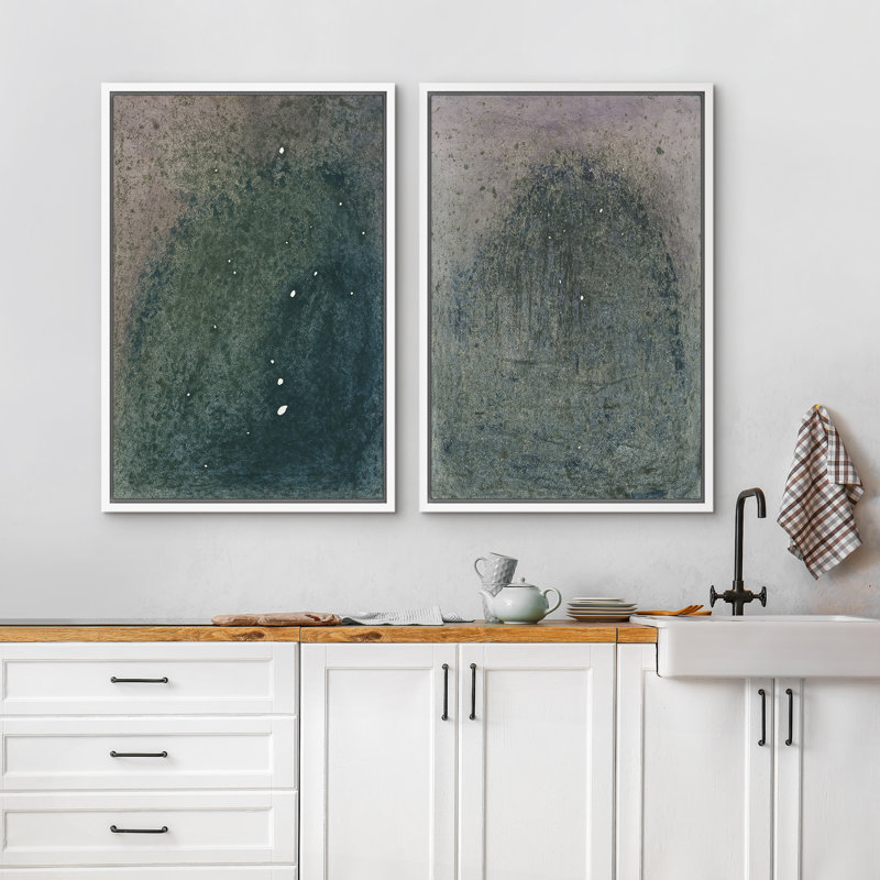 Art mural abstrait, ensemble de 2 reproductions d'art encadrées sur toile, H 24 po x l 32 po, Blanc