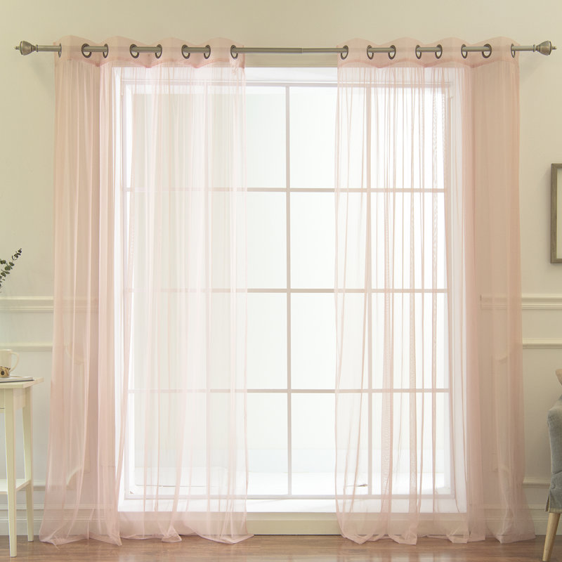 Attell Sheer Curtain Pair, 52" W x 84" L, Dusty Pink