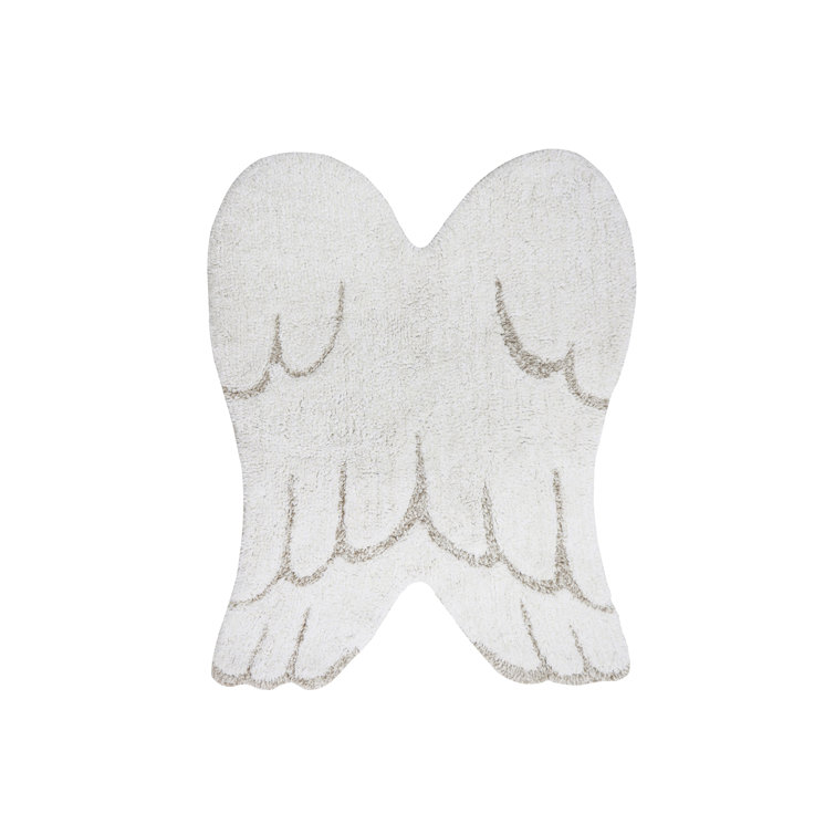 Handgefertigter Teppich Mini Wings aus Baumwolle in Elfenbein/Perlgrau