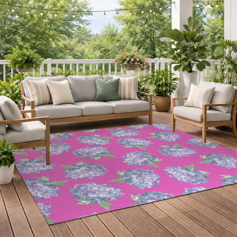 Tapis d'extérieur Hydrangea Love, Rectangle 5 pi x 7 pi, Rose