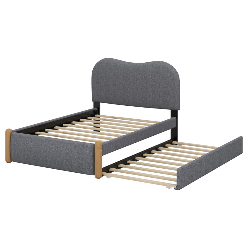 Lit plateforme tapissier avec lit gigogne, Gris