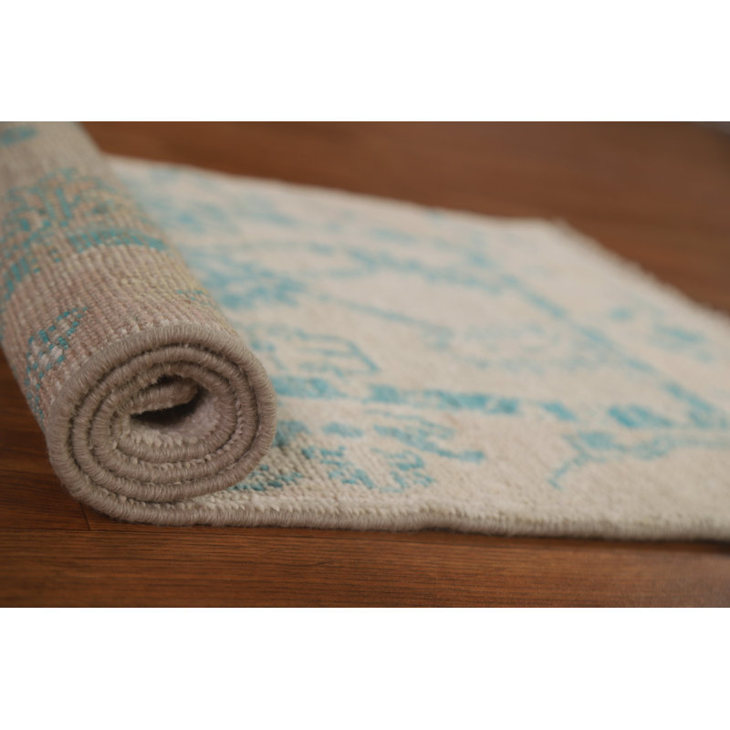 Tapis beige en laine noué à la main de conception unique 2 pi 0 po x 3 pi 10 po New Age